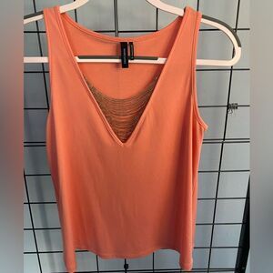 Marciano orange sleeveless v-neck top with chain detail EUC